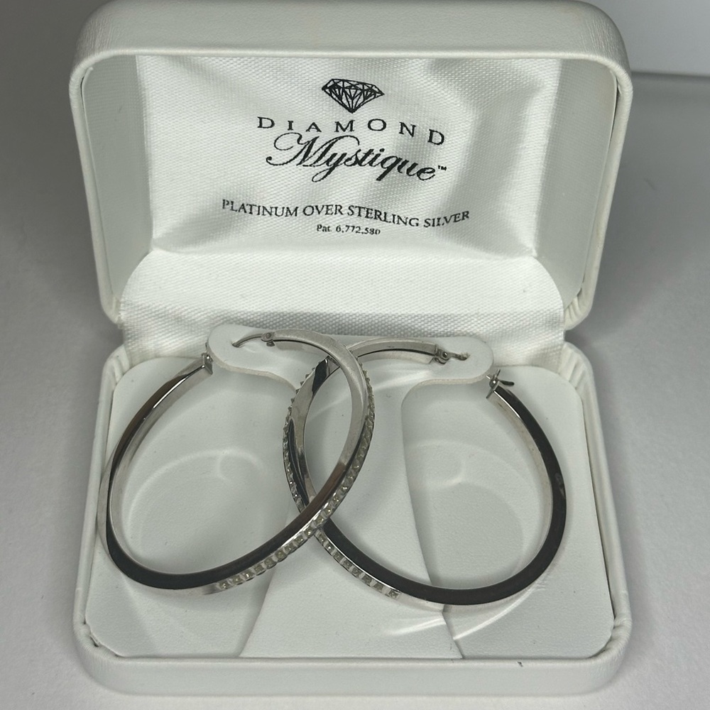 Platinum Over Sterling Silver Hoop Earrings NWOT‎